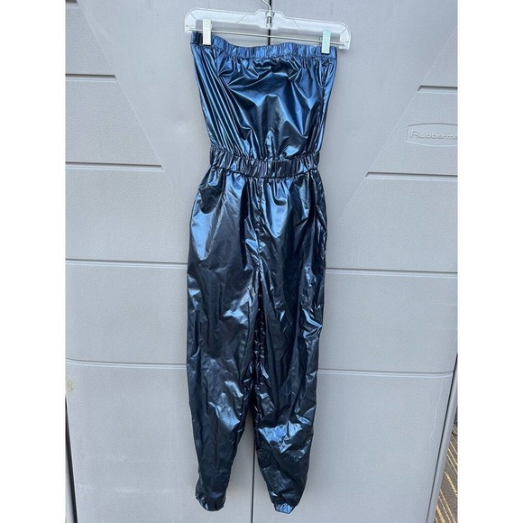 Superdown Lani Metallic Blue Strapless Jumpsuit Festival Boho Night Out Sz XS - Picture 15 of 16